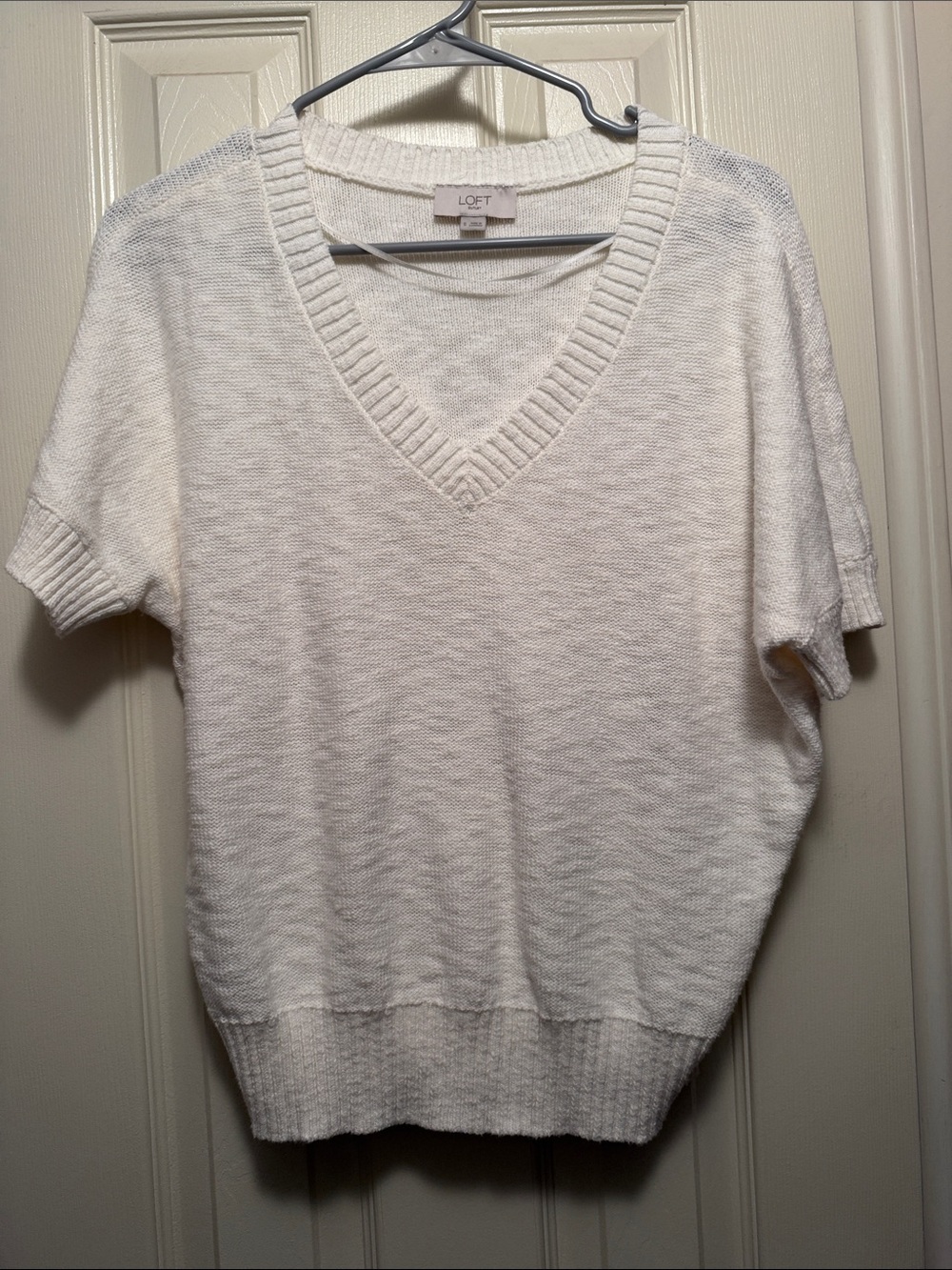 LOFT white Short Sleeve V-Neck Sweater